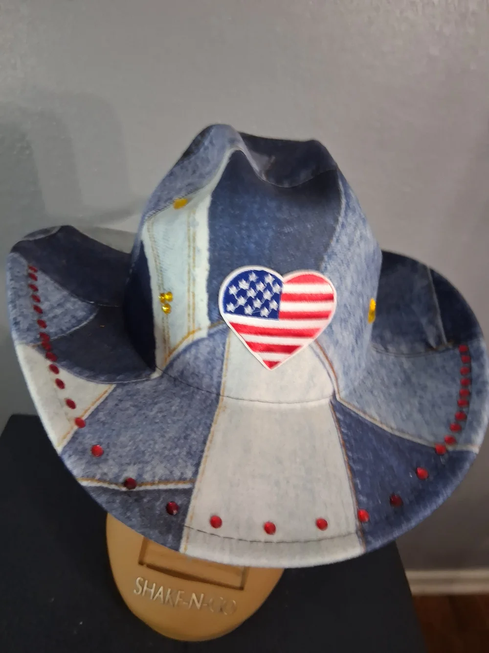 Denim Patrotic Cowboy Hat with American Heart